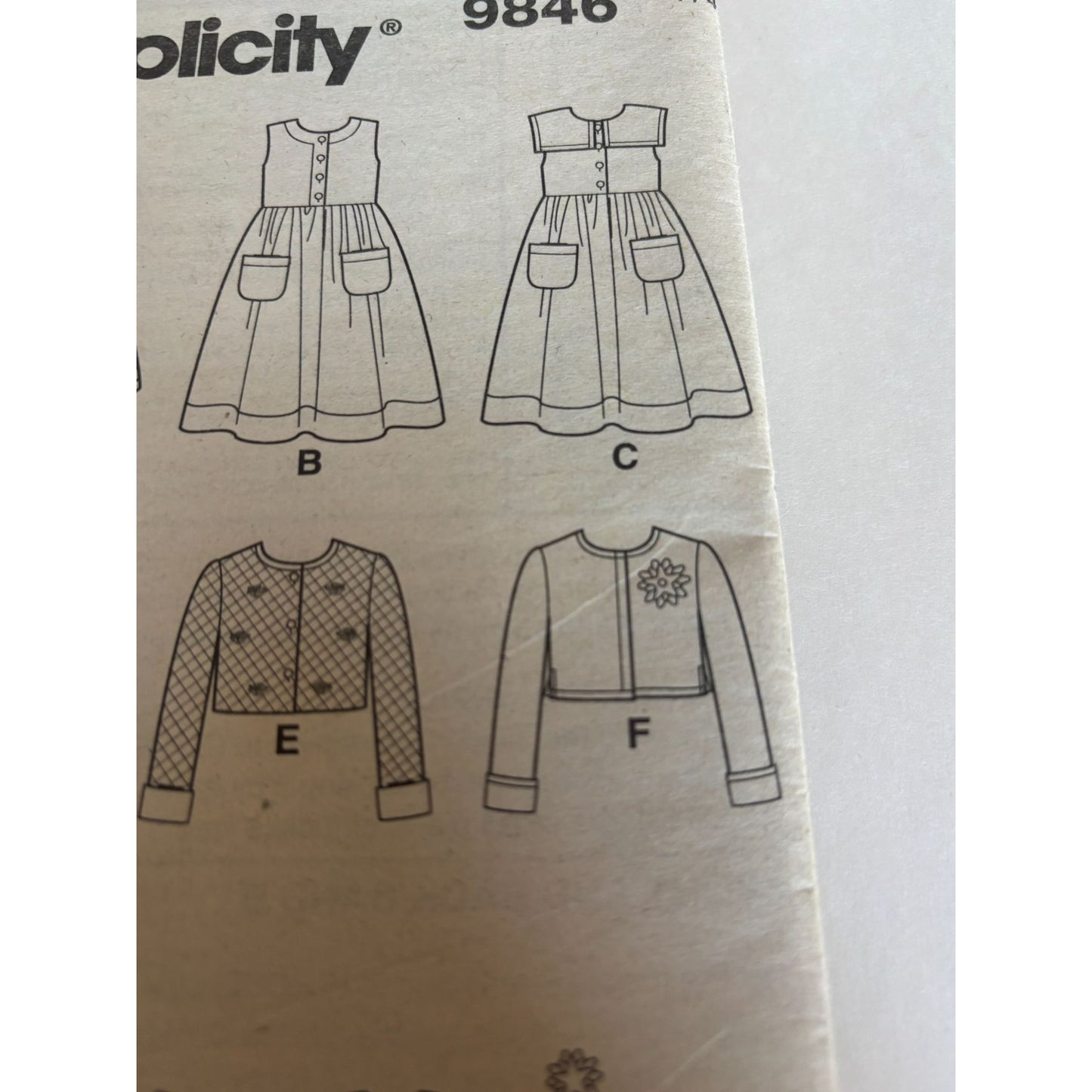 Simplicity Sewing Pattern 9846 Girls Dress and Jacket Sizes 3-8 Missing Envelope