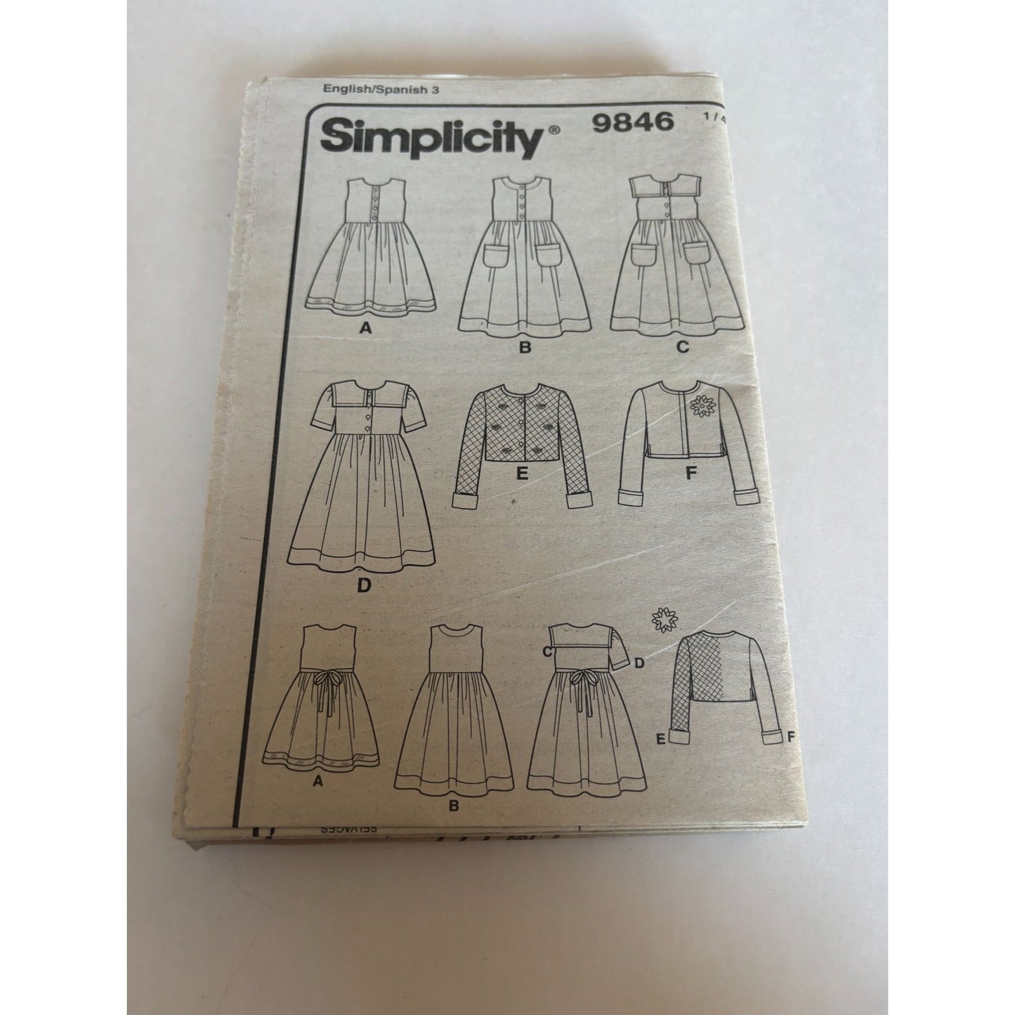 Simplicity Sewing Pattern 9846 Girls Dress and Jacket Sizes 3-8 Missing Envelope