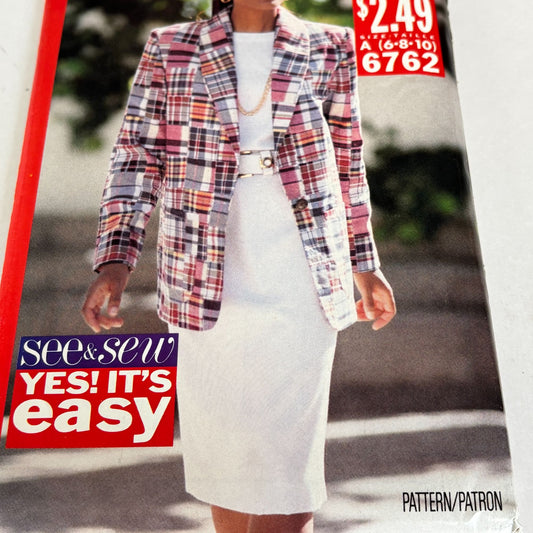 Butterick Sewing Pattern 6762 Jacket Top Skirt Outfit Career 90s 6-10 Easy Uncut