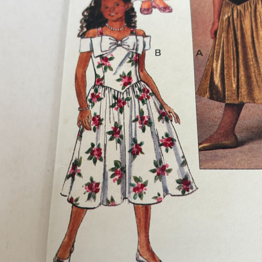 Butterick Sewing Pattern 6424 Party Dress Flower Girl 7-10 Bow Vintage 1990s UC
