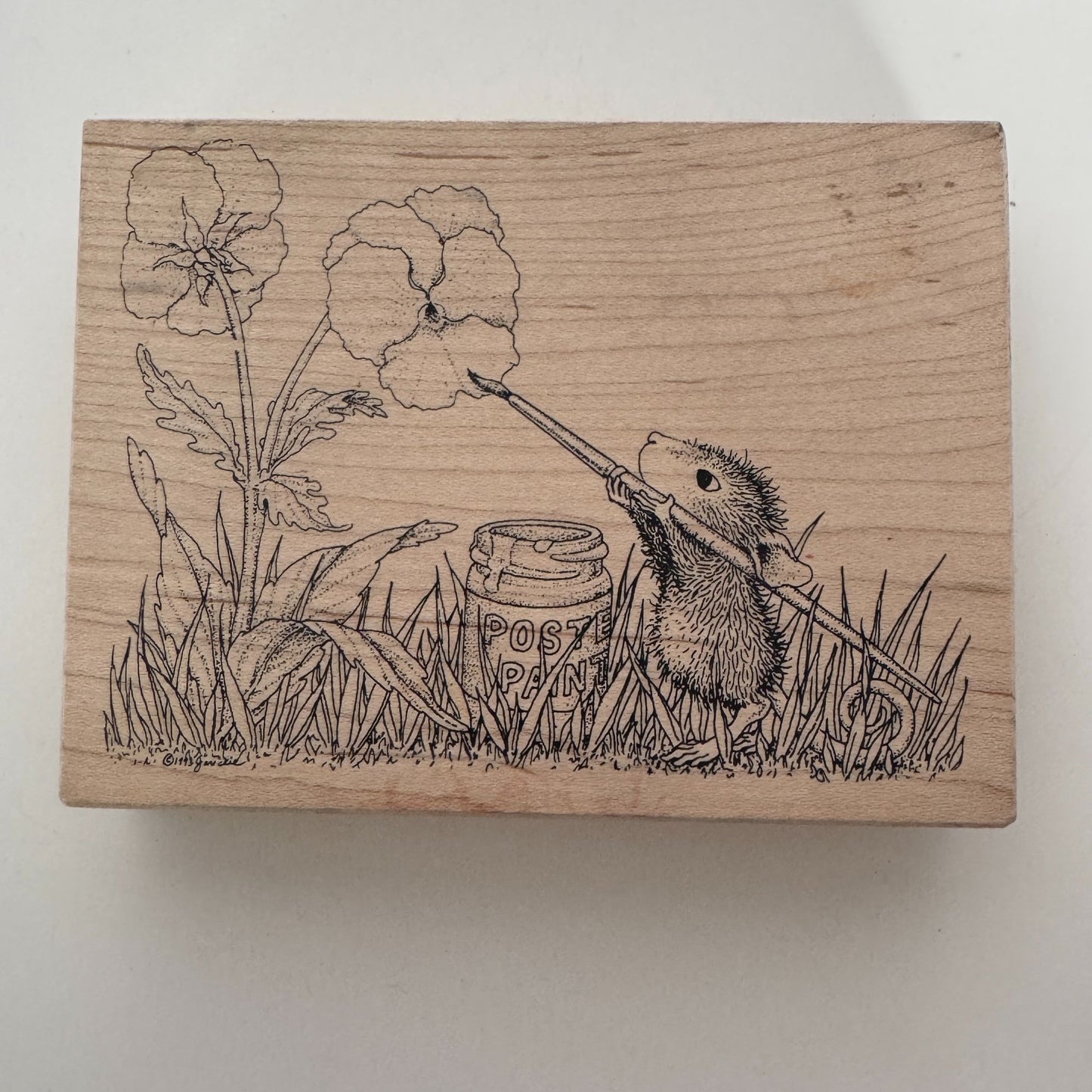 Stampa Rosa House Mouse Rubber Stamp Painting A Pansy Flower Friend Card Making