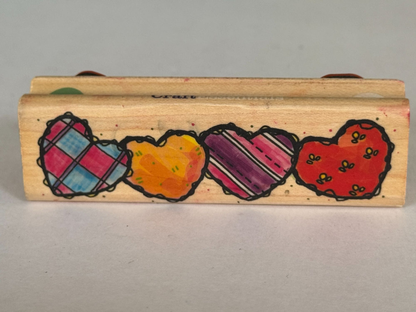 JoAnn Craft Rubber Stamp Heart Patches Card Making Border Edge Love Country Wood