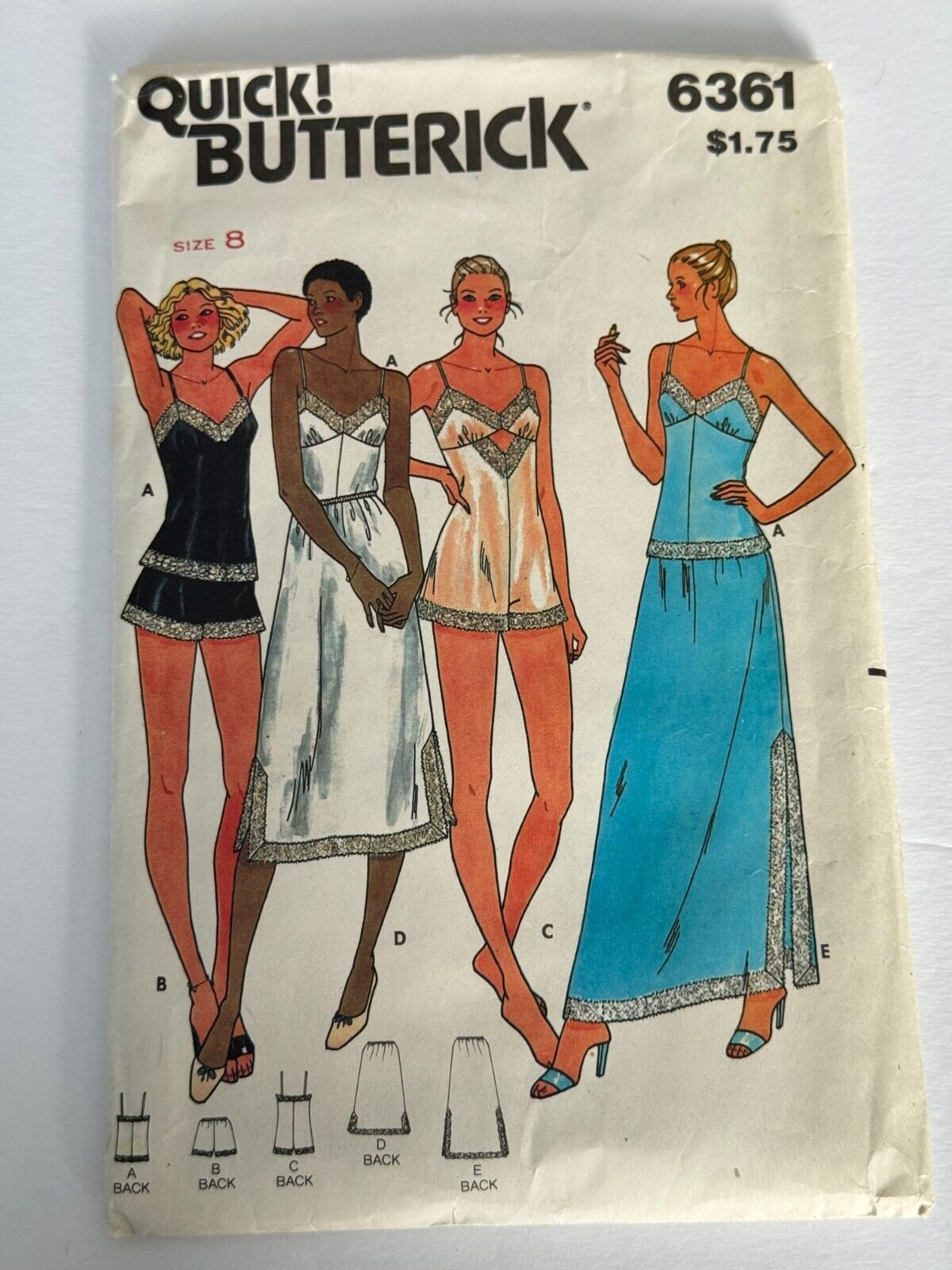 Butterick Sewing Pattern 6361 Lingerie Camisole Bodysuit Slip Vintage 8 1980s UC