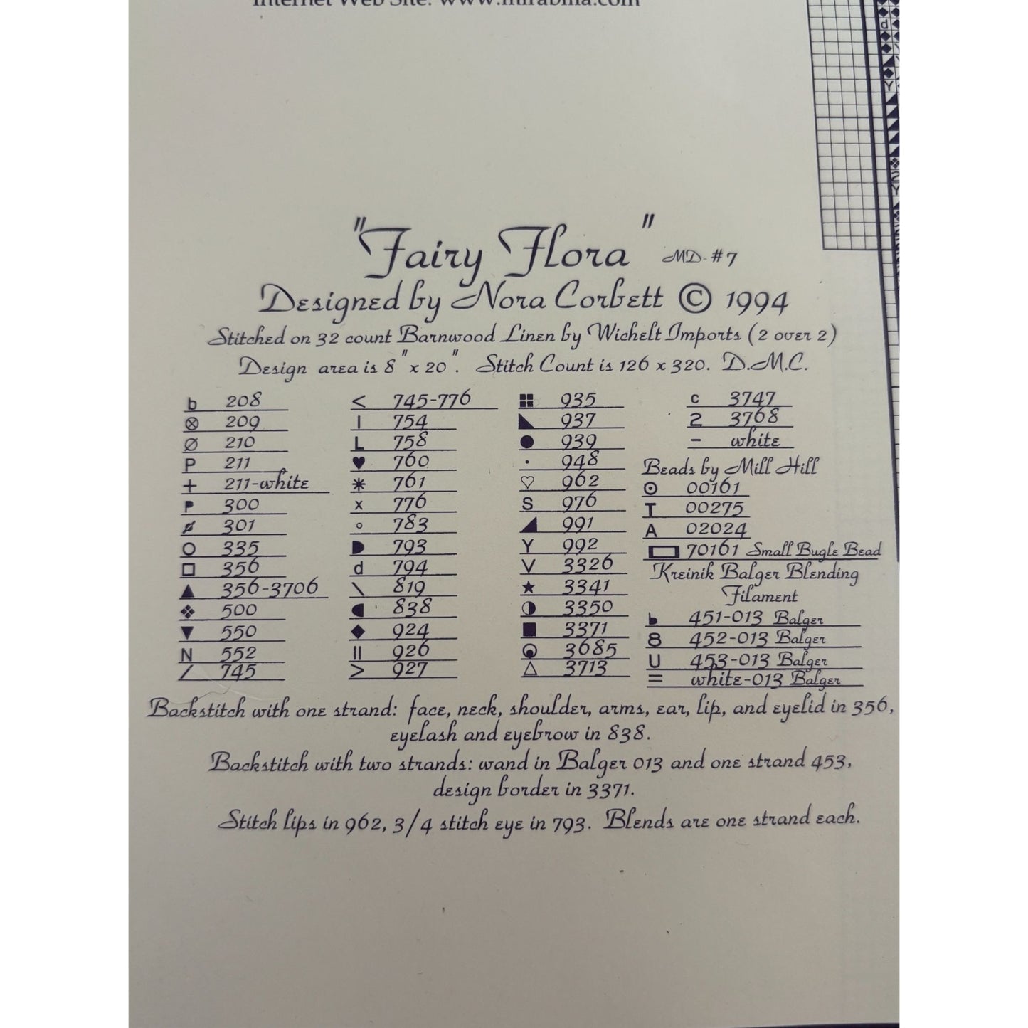 Mirabilia Cross Stitch Pattern Fairy Flora Lot Angel Wings By Nora Corbett MD-07