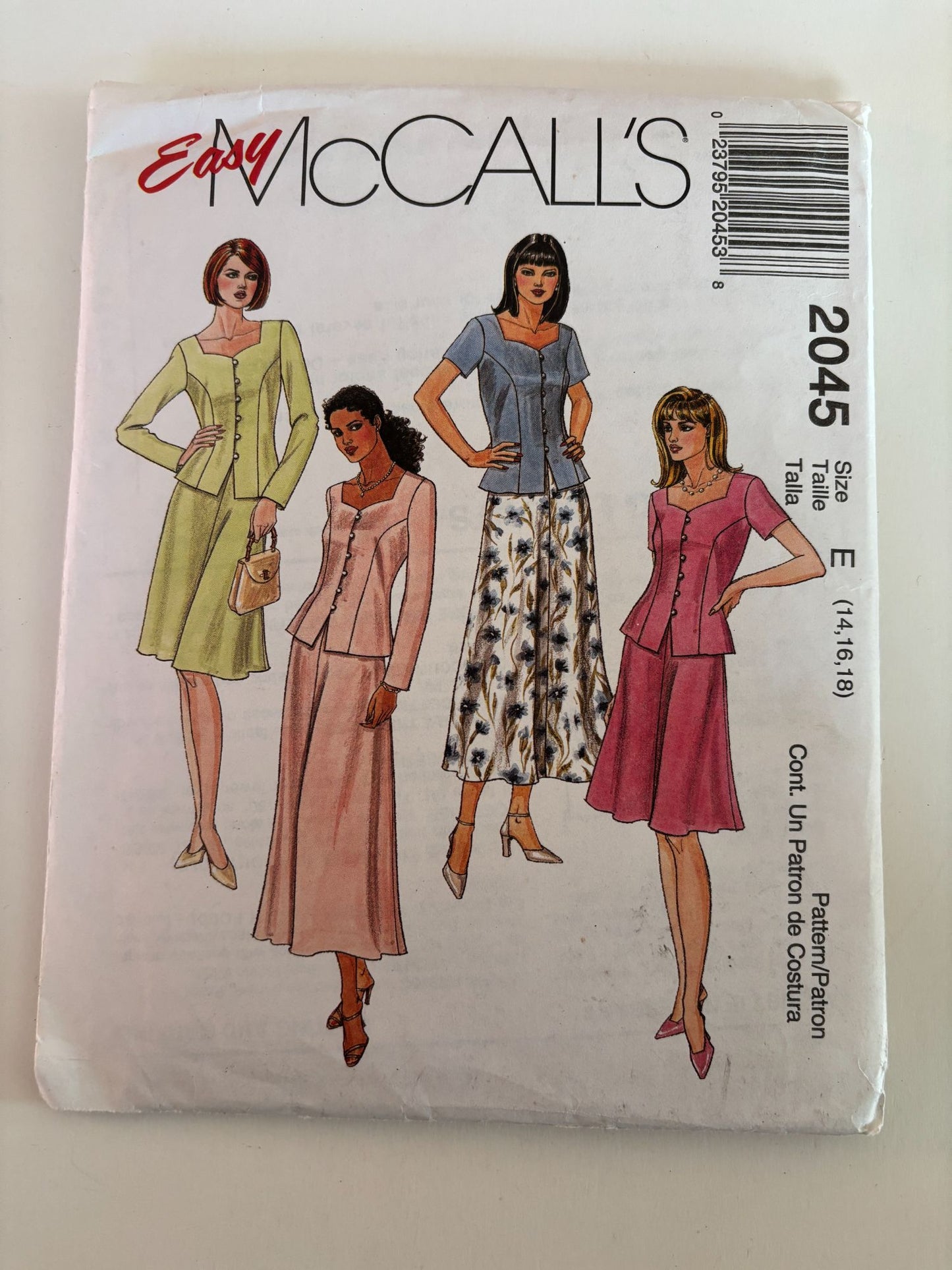 McCalls Sewing Pattern 2045 Dress Two Lengths Sweetheart Neckline 14 16 18 UC