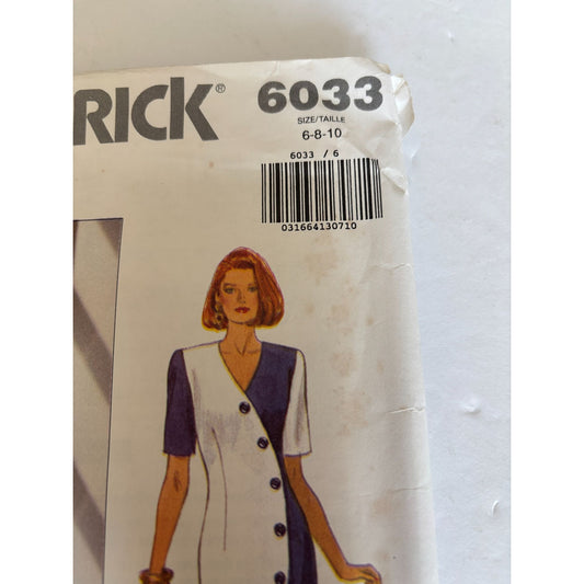 Butterick Sewing Pattern 6033 Work Dress Career Button Trim Easy Uncut 6 8 10