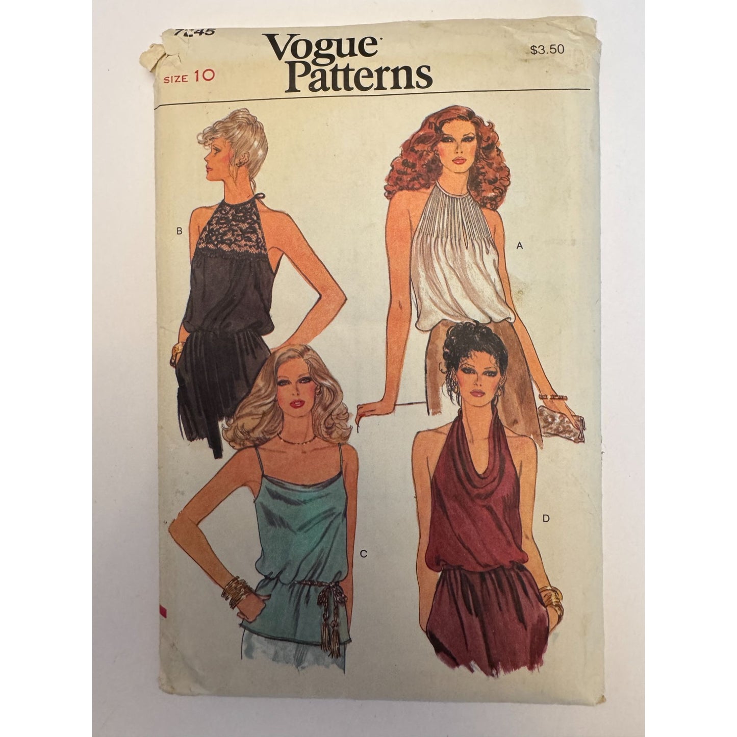 Vogue Sewing Pattern 7245 Halter Top Disco Blouse Blouson 1970s Vintage Uncut 10