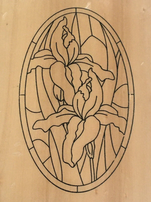 Anitas Rubber Stamp Stained Glass Window Iris Flowers Easter Sympathy Card Making Art Nouveau Church Religious