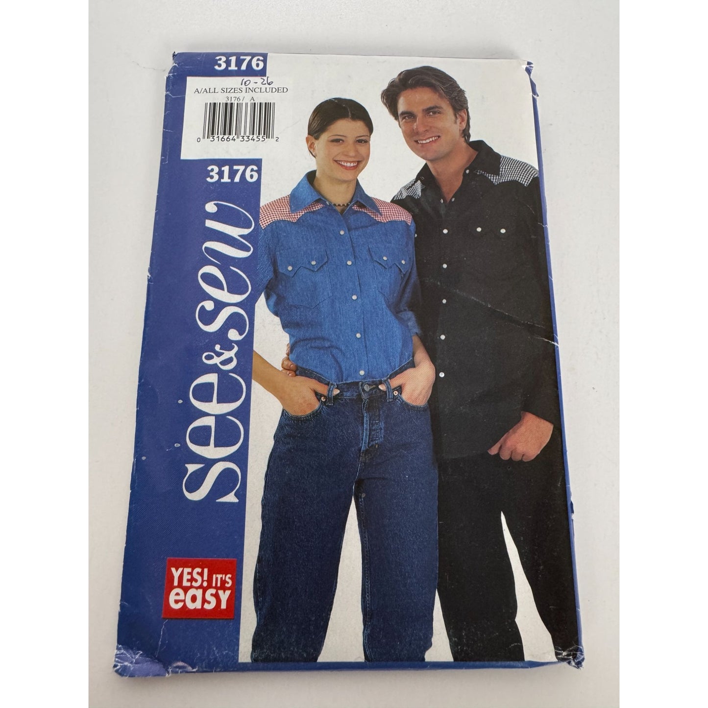 Butterick Sewing Pattern 3176 Western Shirts XS-XL Unisex Easy UC Country Cowboy