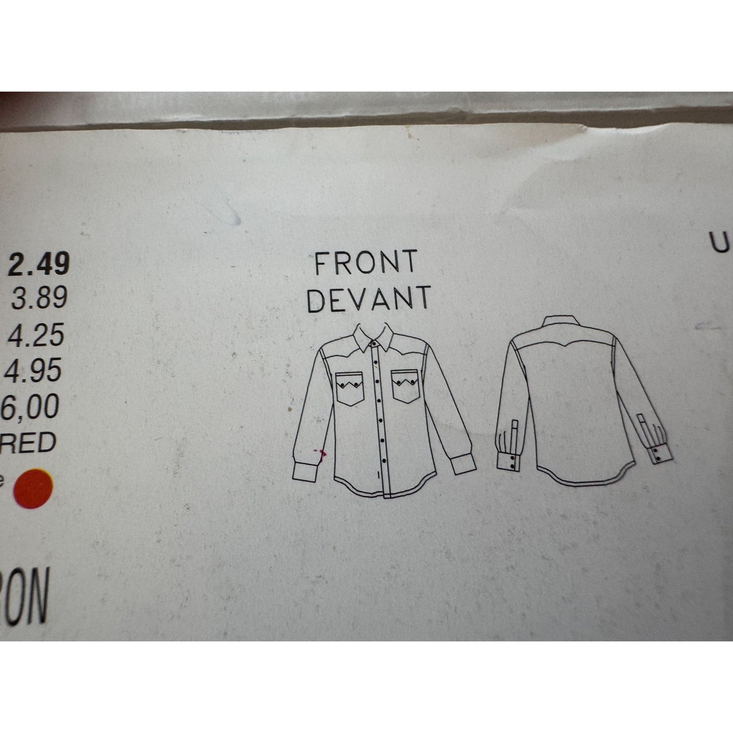 Butterick Sewing Pattern 3176 Western Shirts XS-XL Unisex Easy UC Country Cowboy