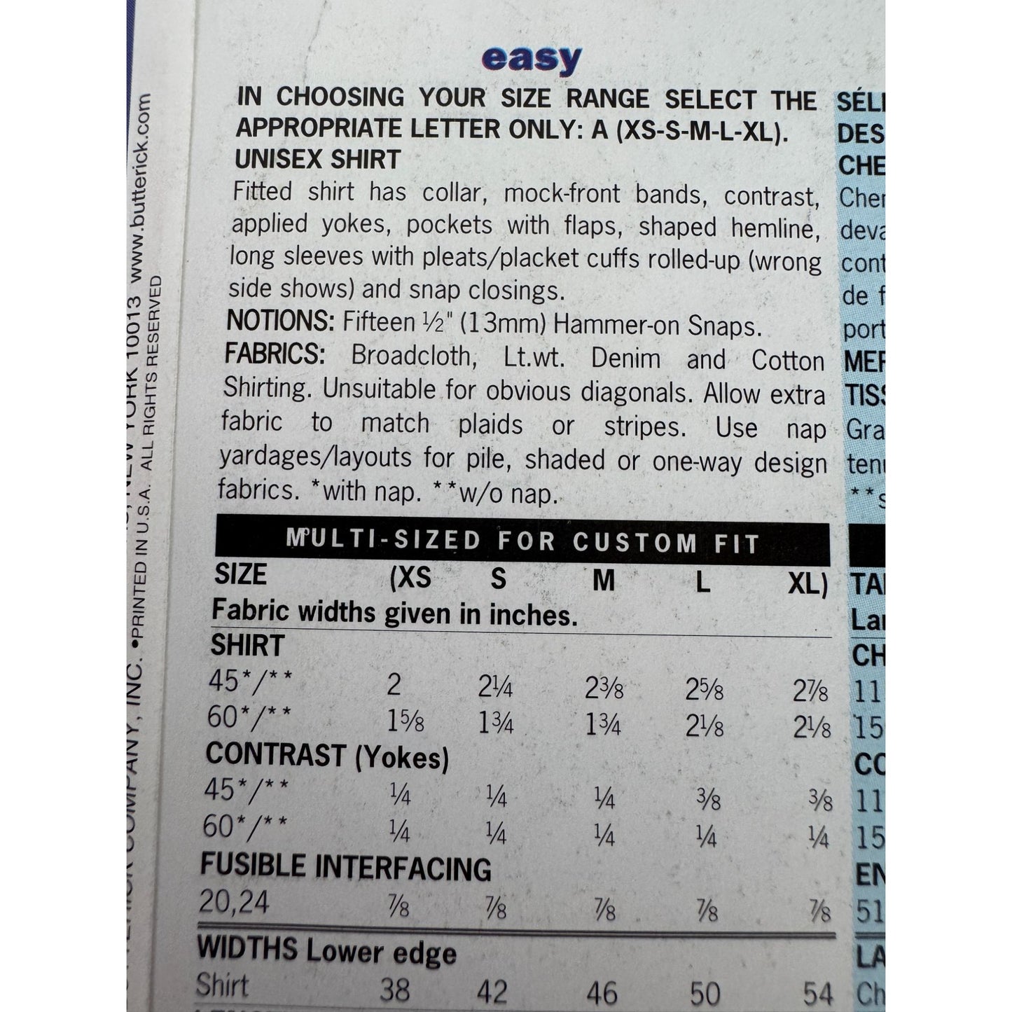 Butterick Sewing Pattern 3176 Western Shirts XS-XL Unisex Easy UC Country Cowboy