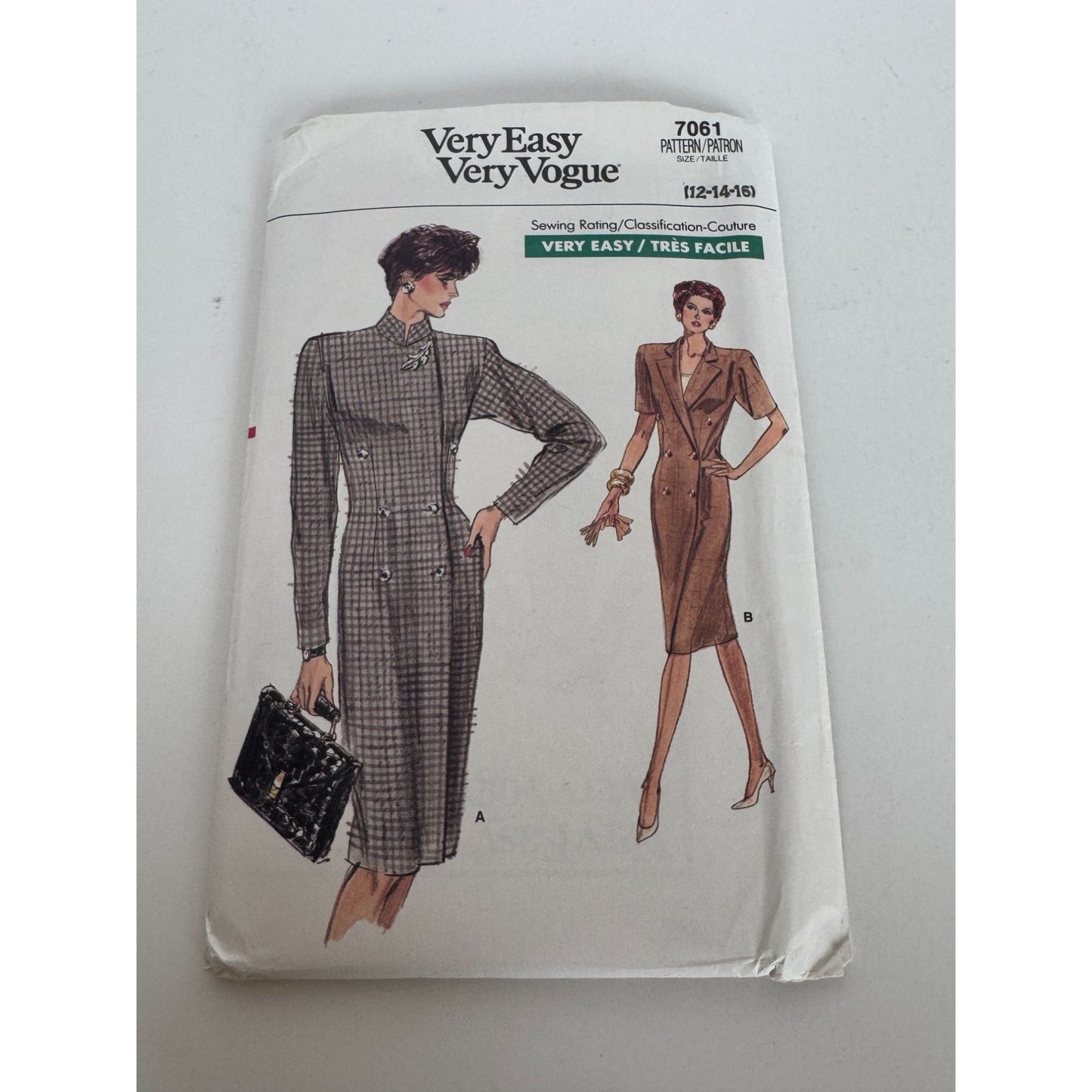 Vogue Sewing Pattern 7061 Double Breasted Dress Work Vintage 1980s 12-16 Uncut