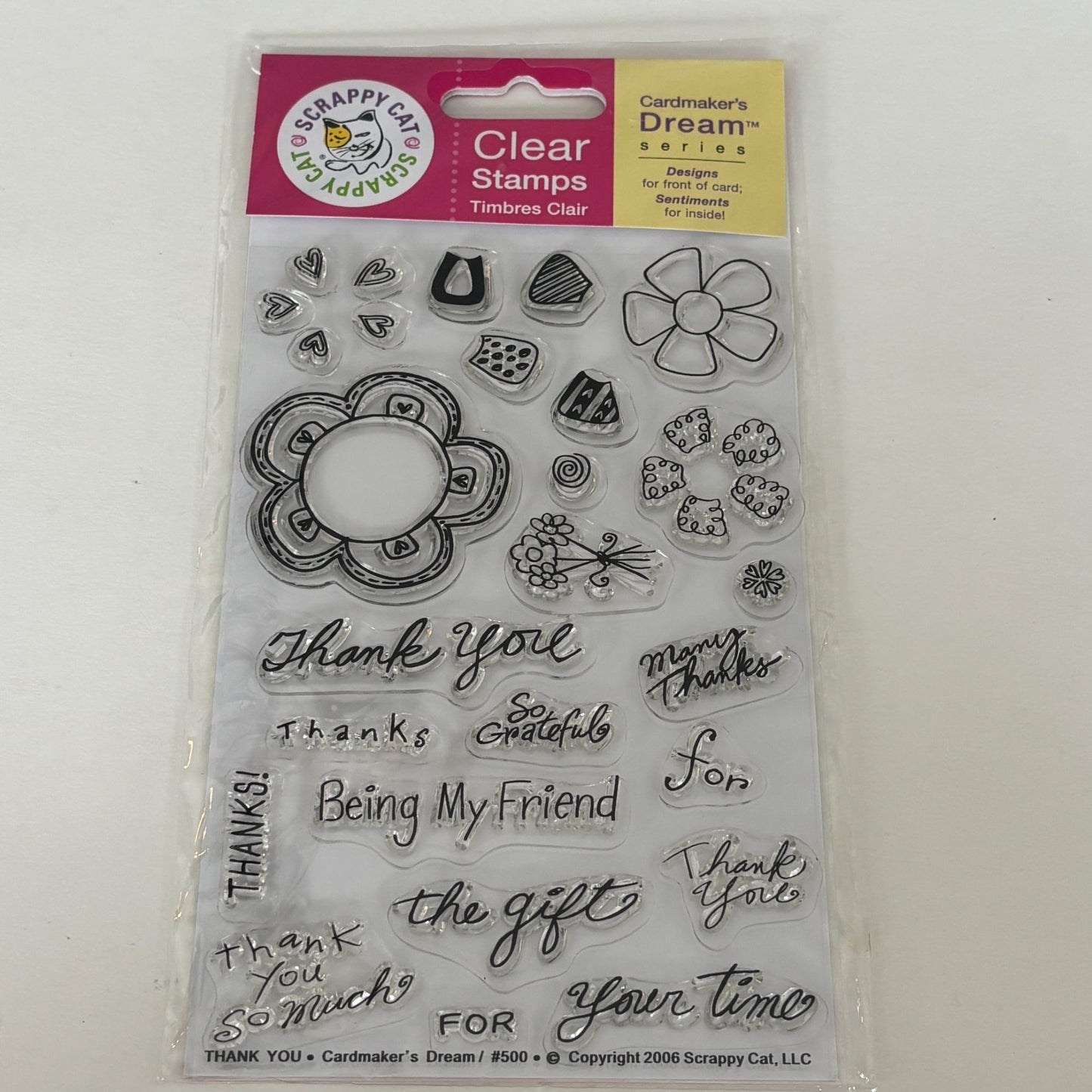 Scrappy Cat Clear Stamps Thank You Cardmakers Dream Series Cardmaking Sentiments Flowers Friendship Words
