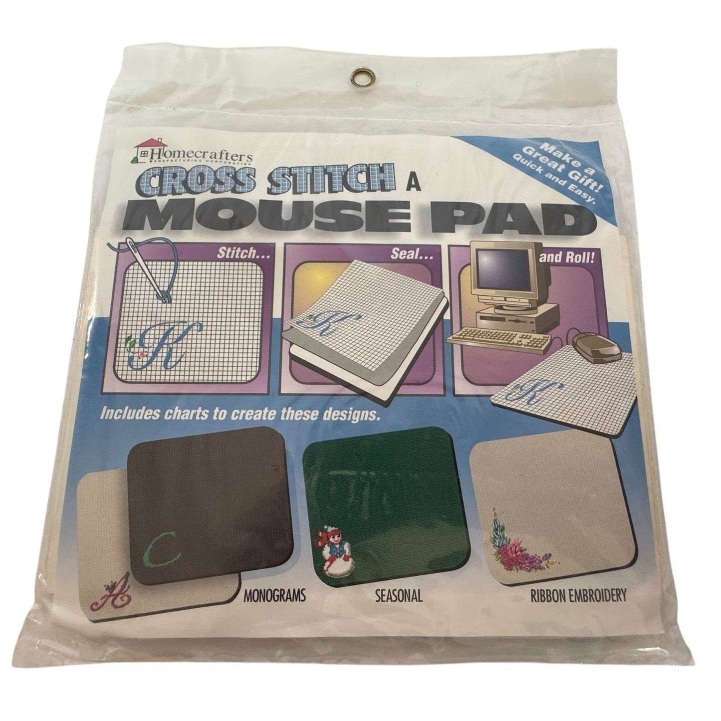 Homecrafters Cross Stitch Computer Mouse Pad Kit Monograms Seasonal Office Decor
