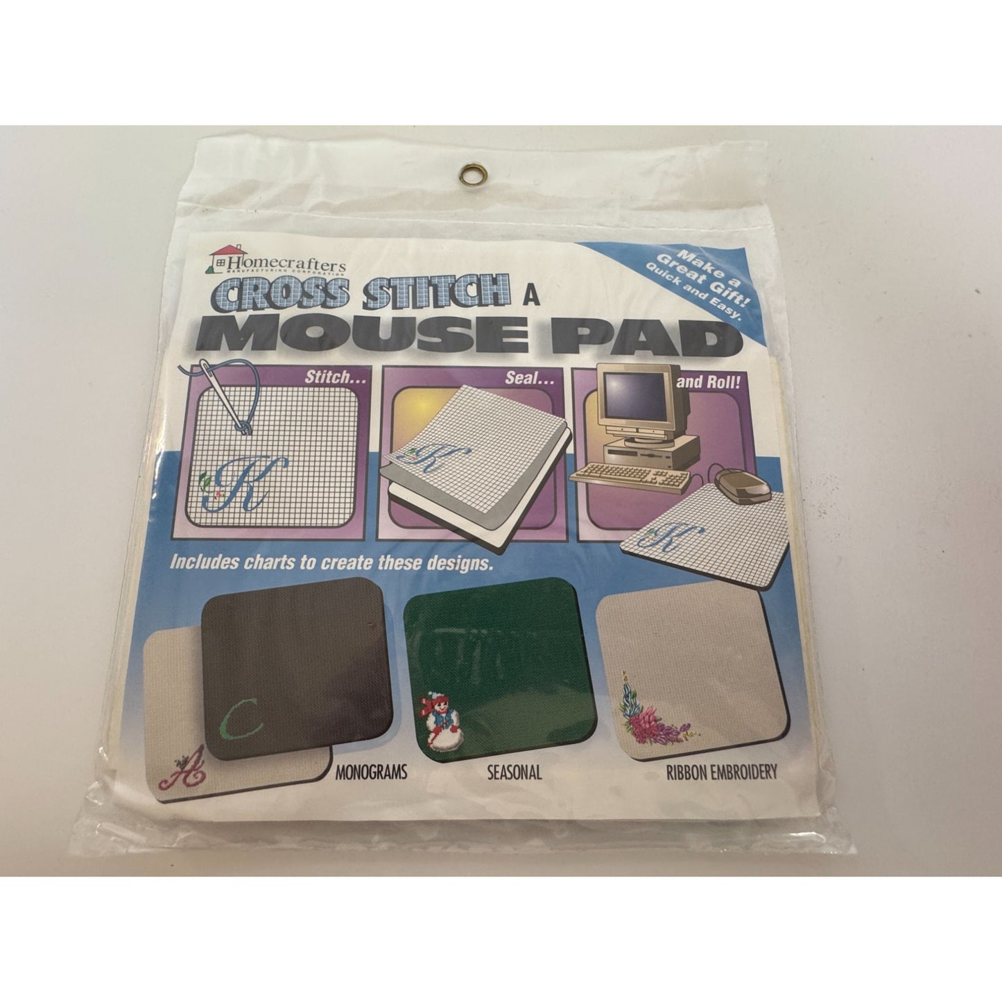 Homecrafters Cross Stitch Computer Mouse Pad Kit Monograms Seasonal Office Decor