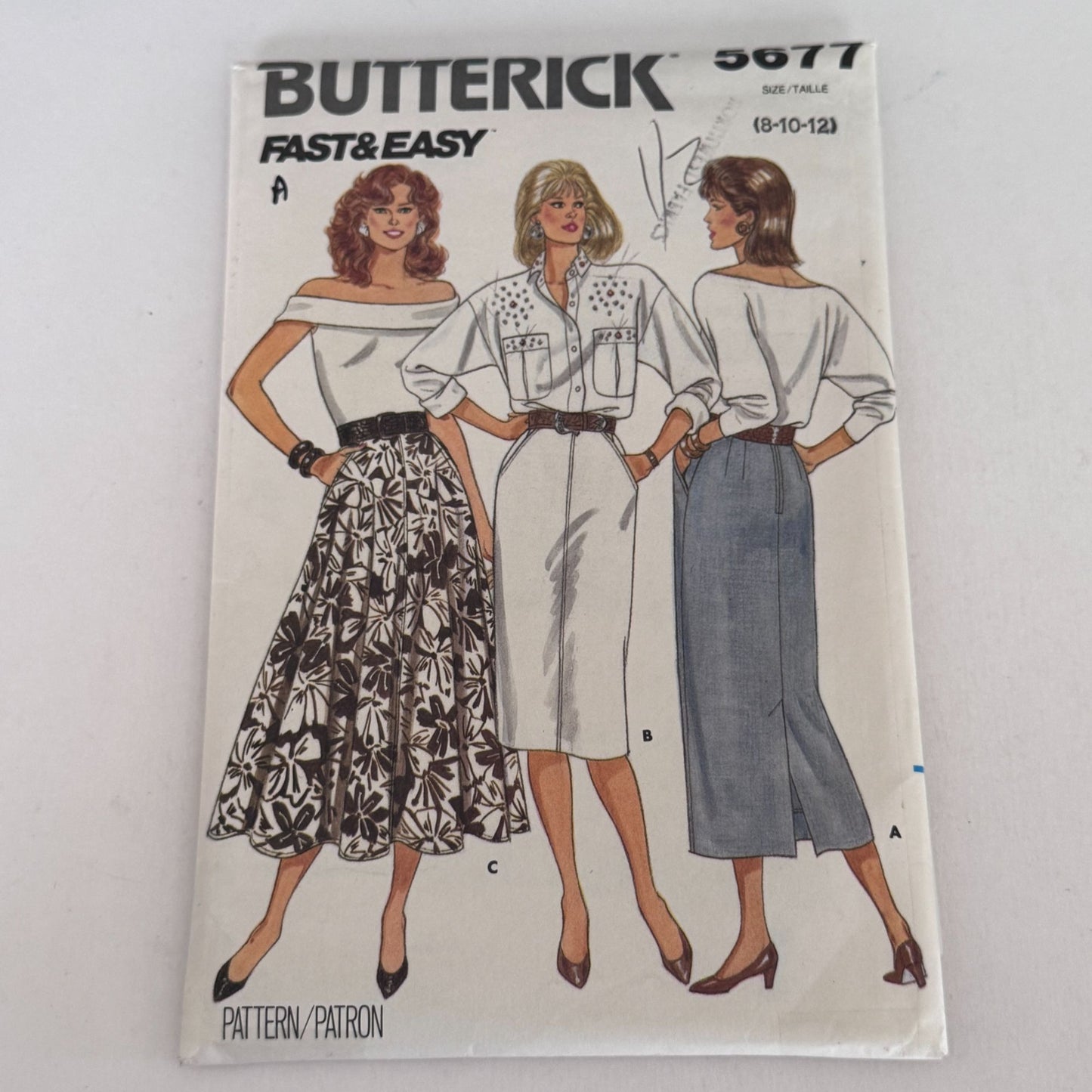 Butterick Sewing Pattern 5677 Midi Flared Straight Skirt Classic 80s Style 8-12 Uncut Vintage
