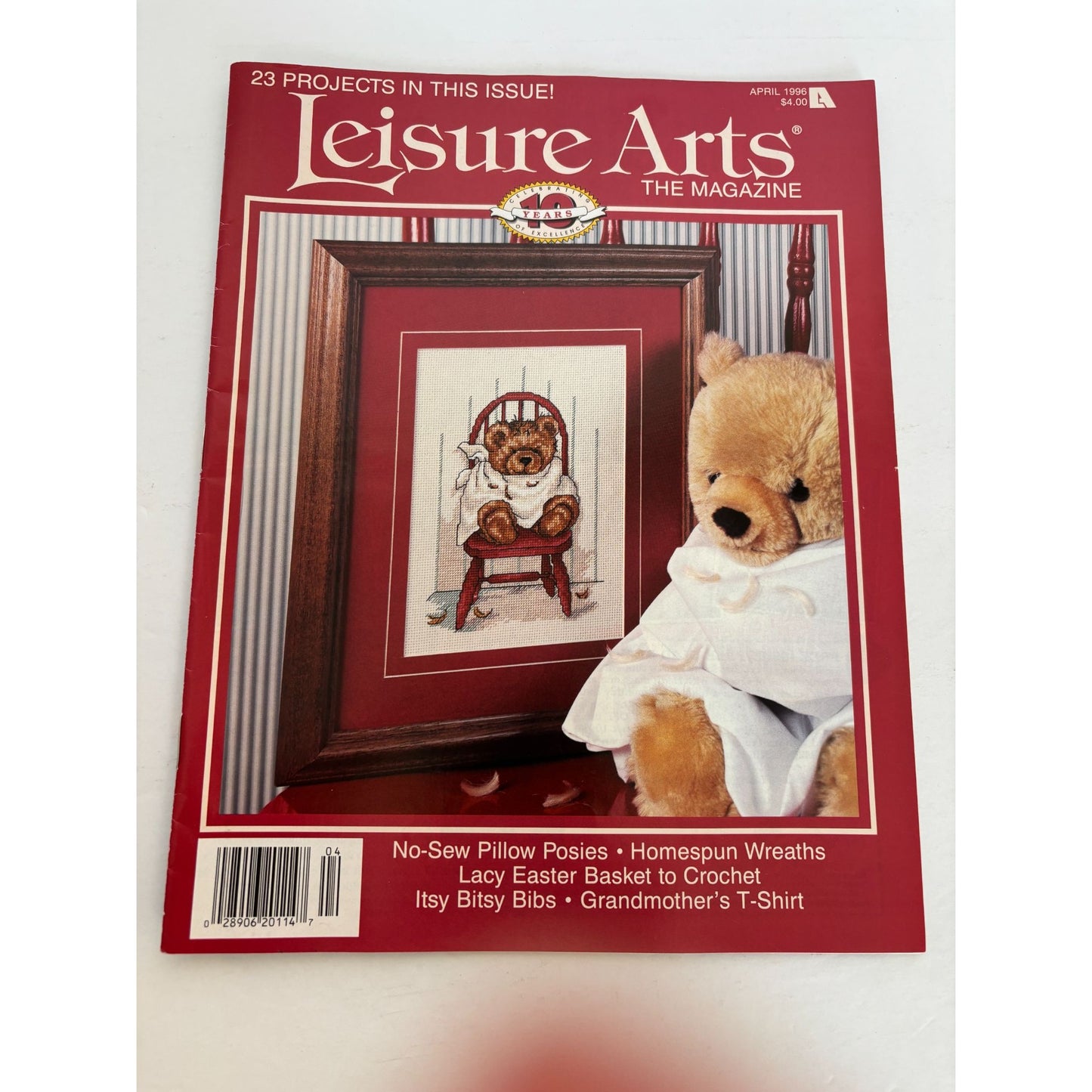 Leisure Arts Magazine April 1996 Cross Stitch Knitting Crochet Homespun Wreaths