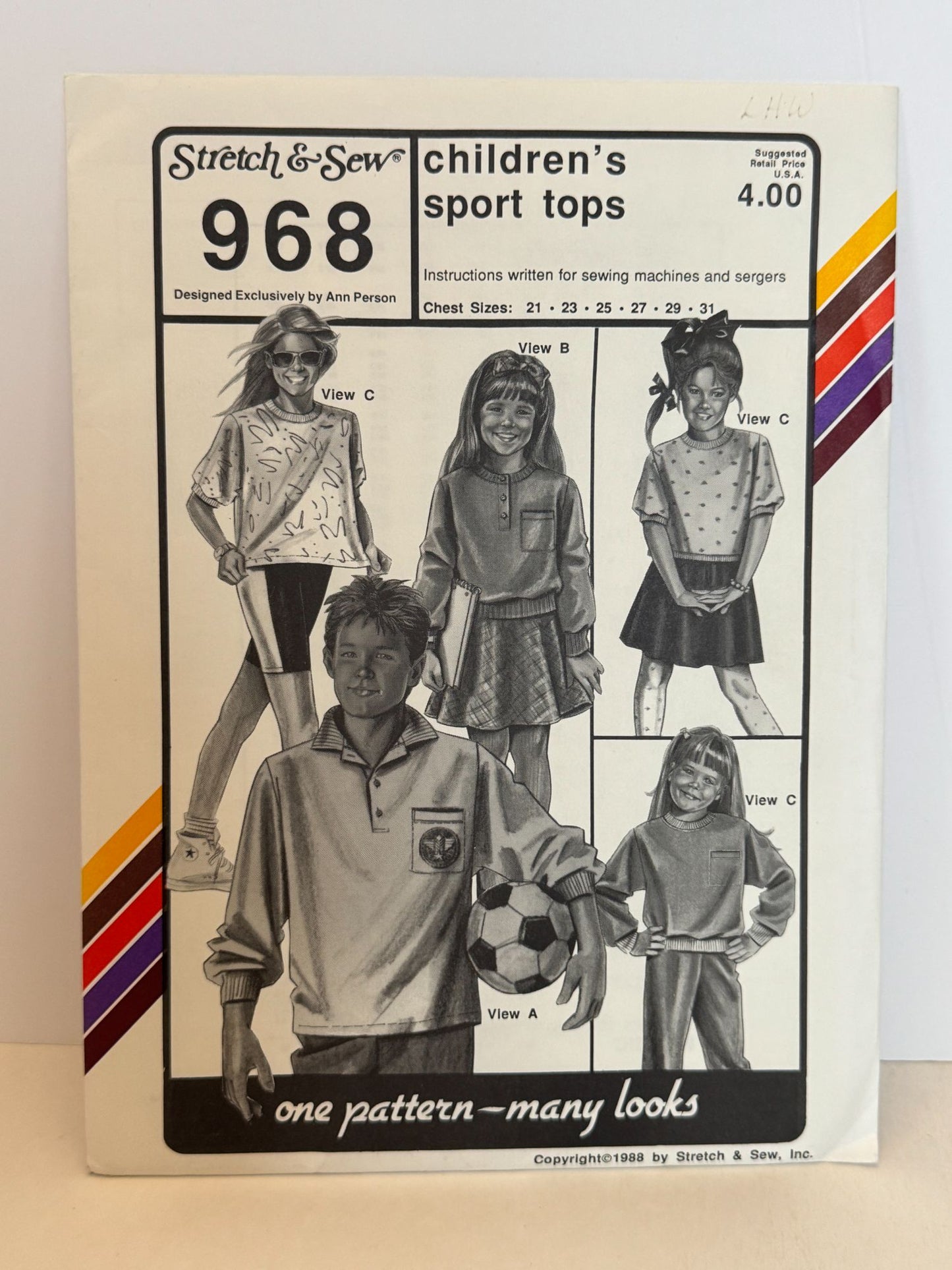 Stretch and Sew Sewing Pattern 968 Childrens Sport Tops Shirts Boys Girls 1980s