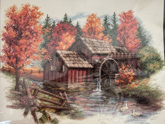 Dimensions Cross Stitch Kit Glory Of Autumn Rudi Reichardt Fall Grist Mill 14x11