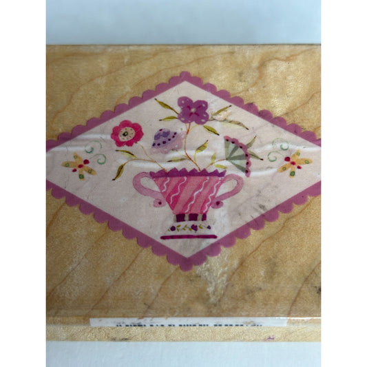 All Night Media Rubber Stamp Flower Vase Diamond Flowers Card Making Butterfly