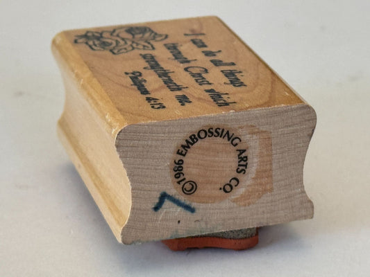 Embossing Arts Rubber Stamp Philippians Bible Quote Christ Strengthens Me Words