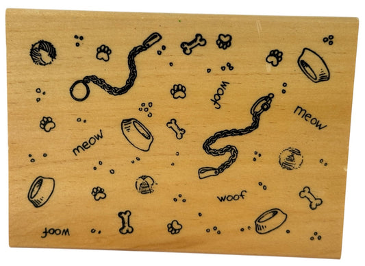Anitas Rubber Stamp Family Pet Background Dog Cat Meow Woof Leash Bone Paw Print