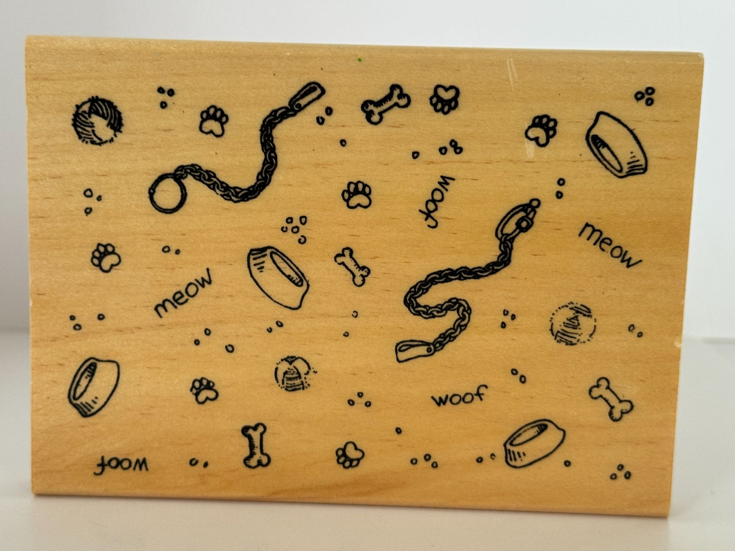 Anitas Rubber Stamp Family Pet Background Dog Cat Meow Woof Leash Bone Paw Print