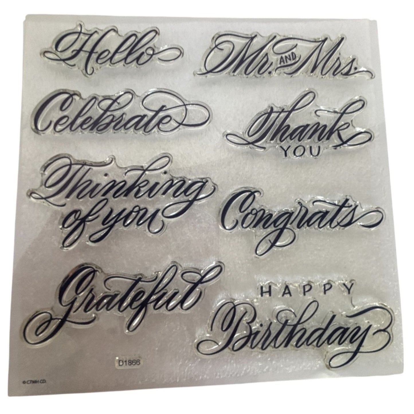 CTMH Acrylic Stamps Set Sentiments Cursive Greetings Birthday Hello Words D1866