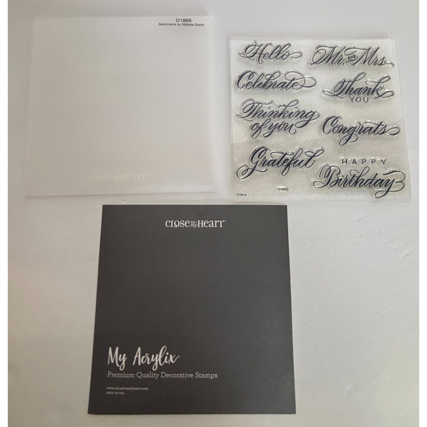 CTMH Acrylic Stamps Set Sentiments Cursive Greetings Birthday Hello Words D1866