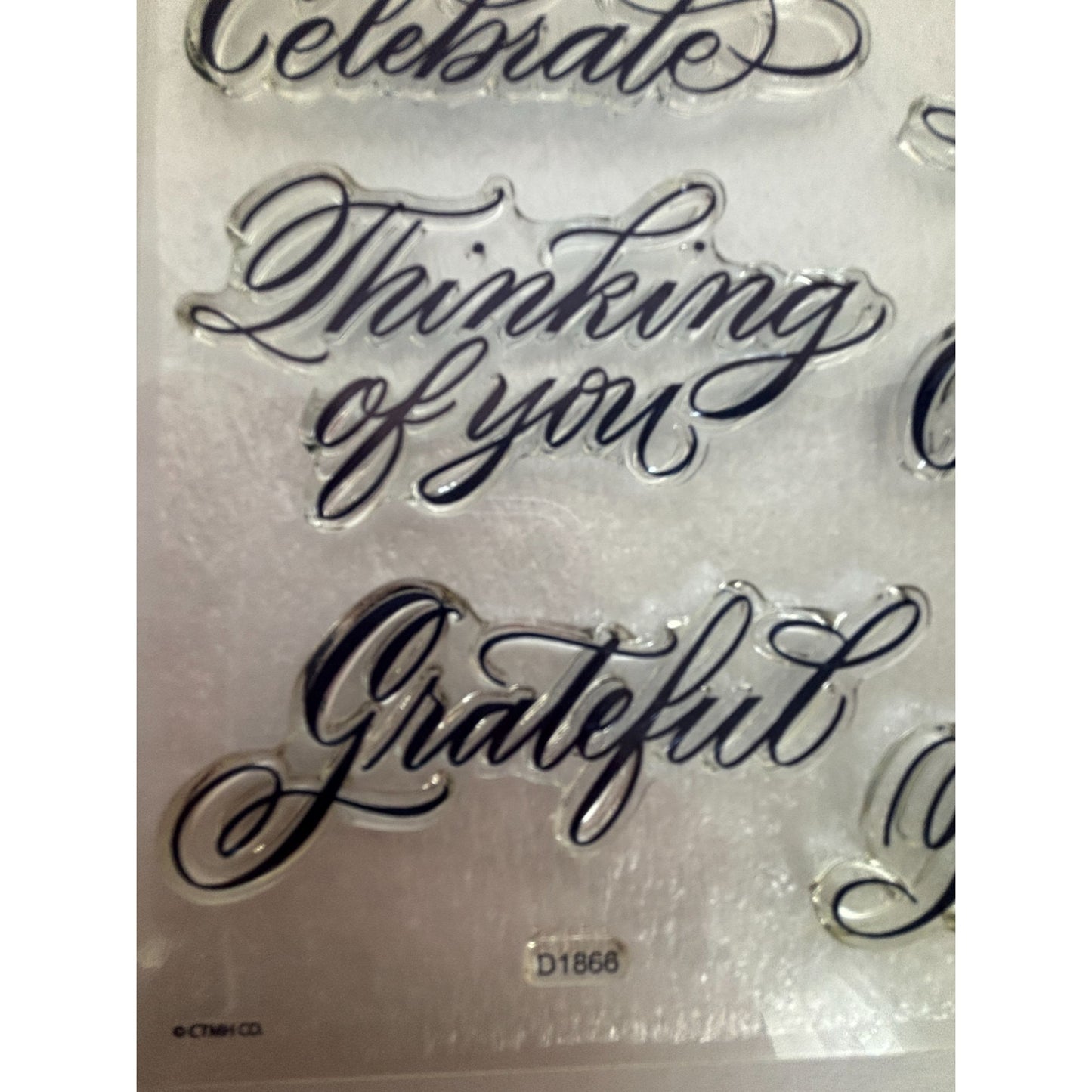 CTMH Acrylic Stamps Set Sentiments Cursive Greetings Birthday Hello Words D1866