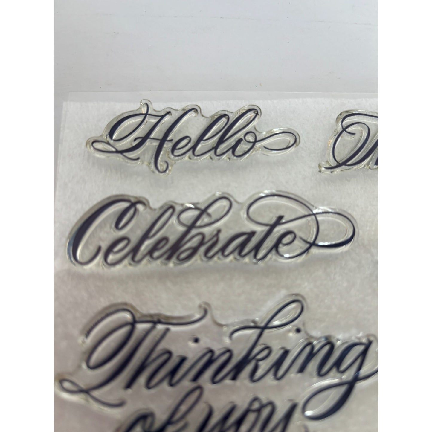 CTMH Acrylic Stamps Set Sentiments Cursive Greetings Birthday Hello Words D1866