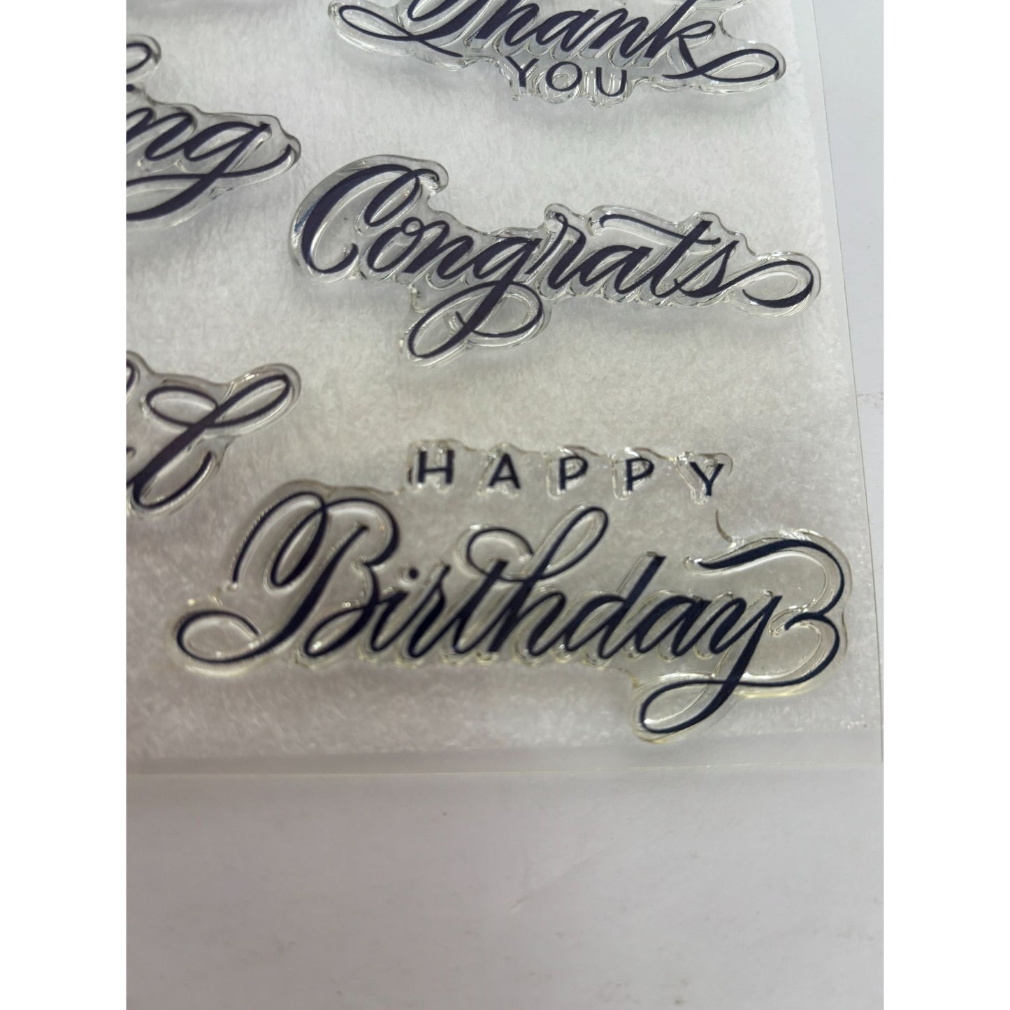 CTMH Acrylic Stamps Set Sentiments Cursive Greetings Birthday Hello Words D1866