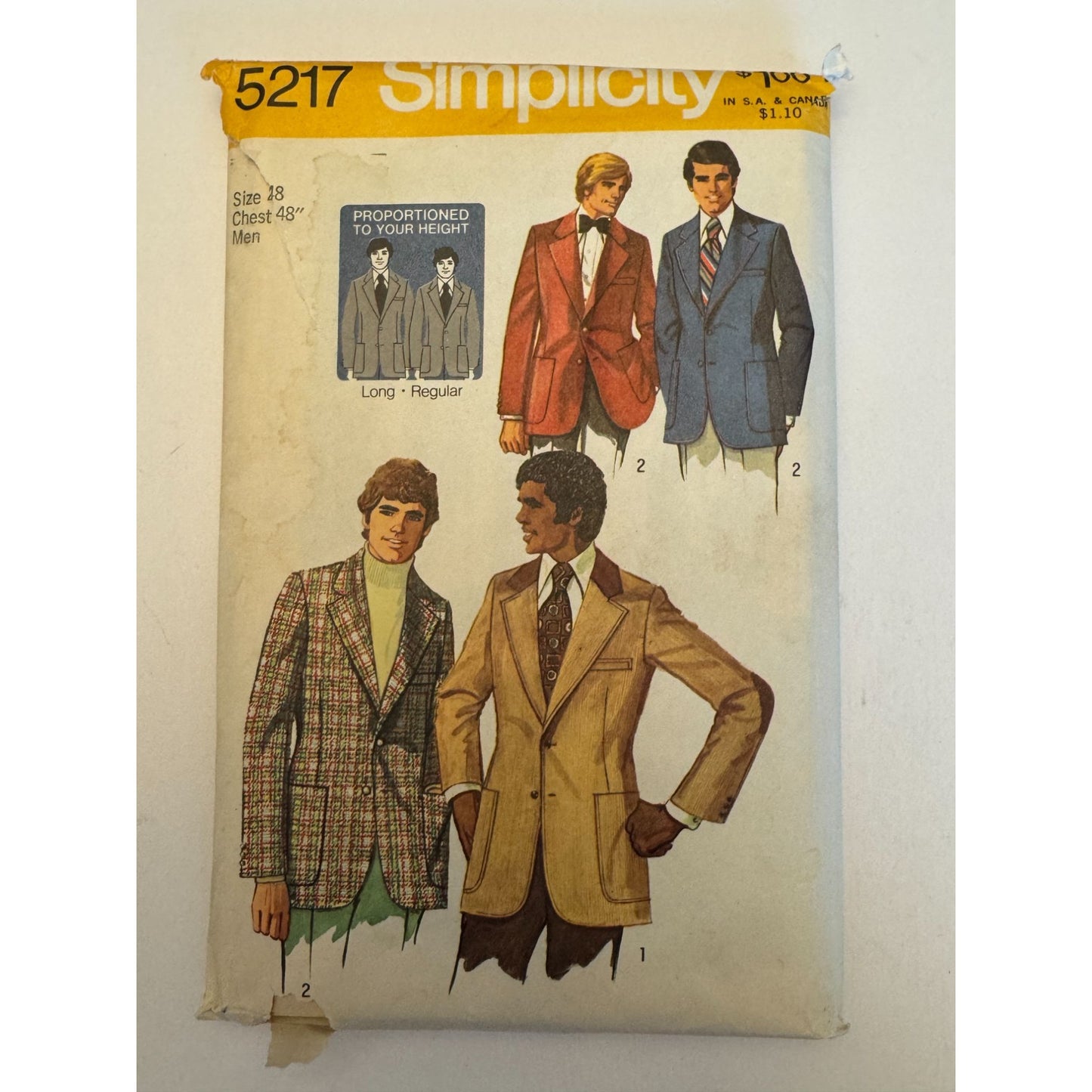 Simplicity Sewing Pattern 5217 Mens Jacket Proportioned Blazer 70s Tailoring 48 Uncut