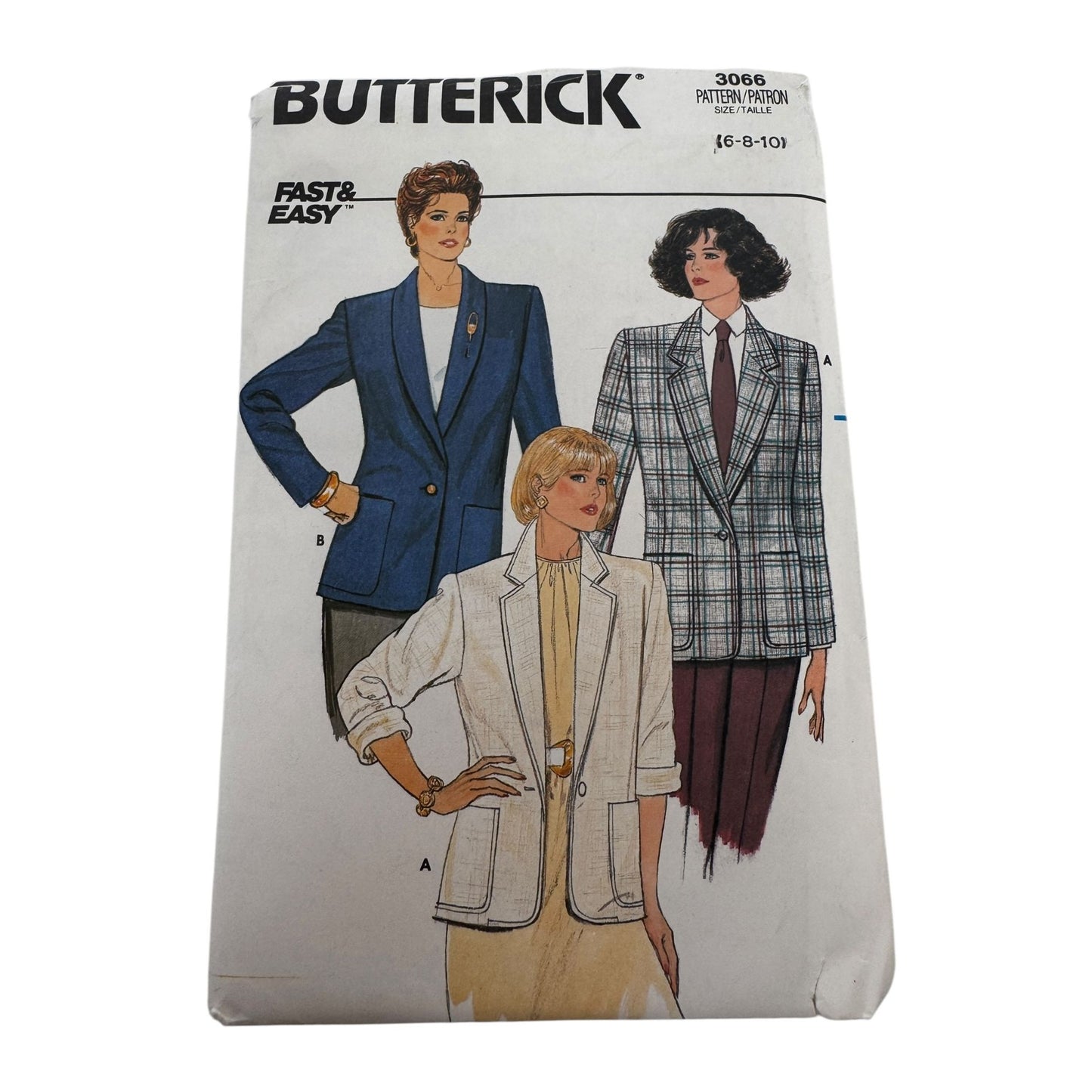 Butterick Sewing Pattern 3066 Blazer Jacket Work 1980s Fall 6 8 10 UC