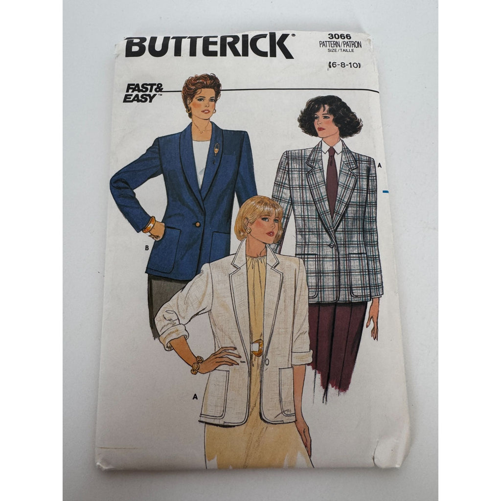 Butterick Sewing Pattern 3066 Blazer Jacket Work 1980s Fall 6 8 10 UC