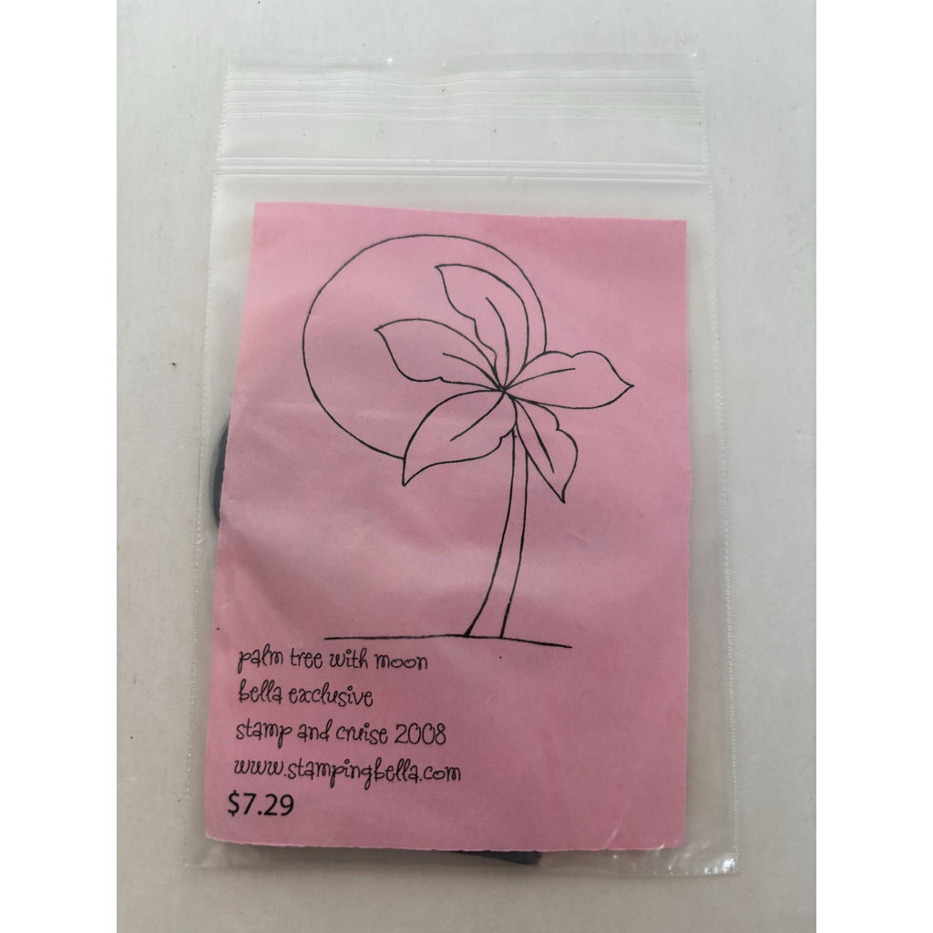 Stamping Bella Rubber Stamp Palm Tree with Moon Beach Summer Vacation Nature