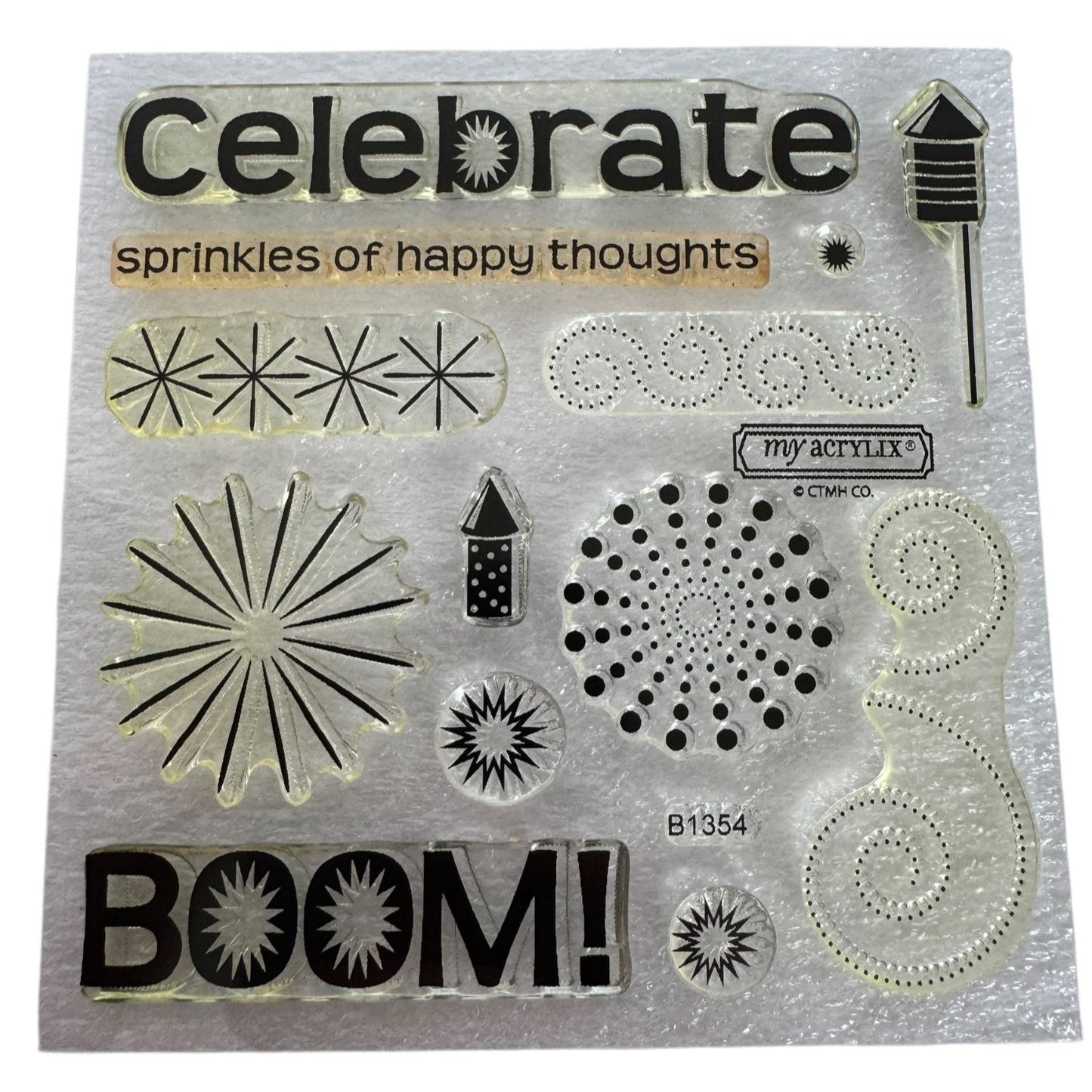 CTMH My Acrylix Acrylic Stamp Set Boom Fireworks Fourth of July Celebrate B1354