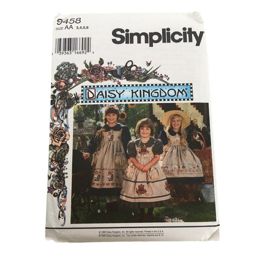 Simplicity Sewing Pattern 9458 Daisy Kingdom Girls Dress Pinafore Sz 3 4 5 6 UC