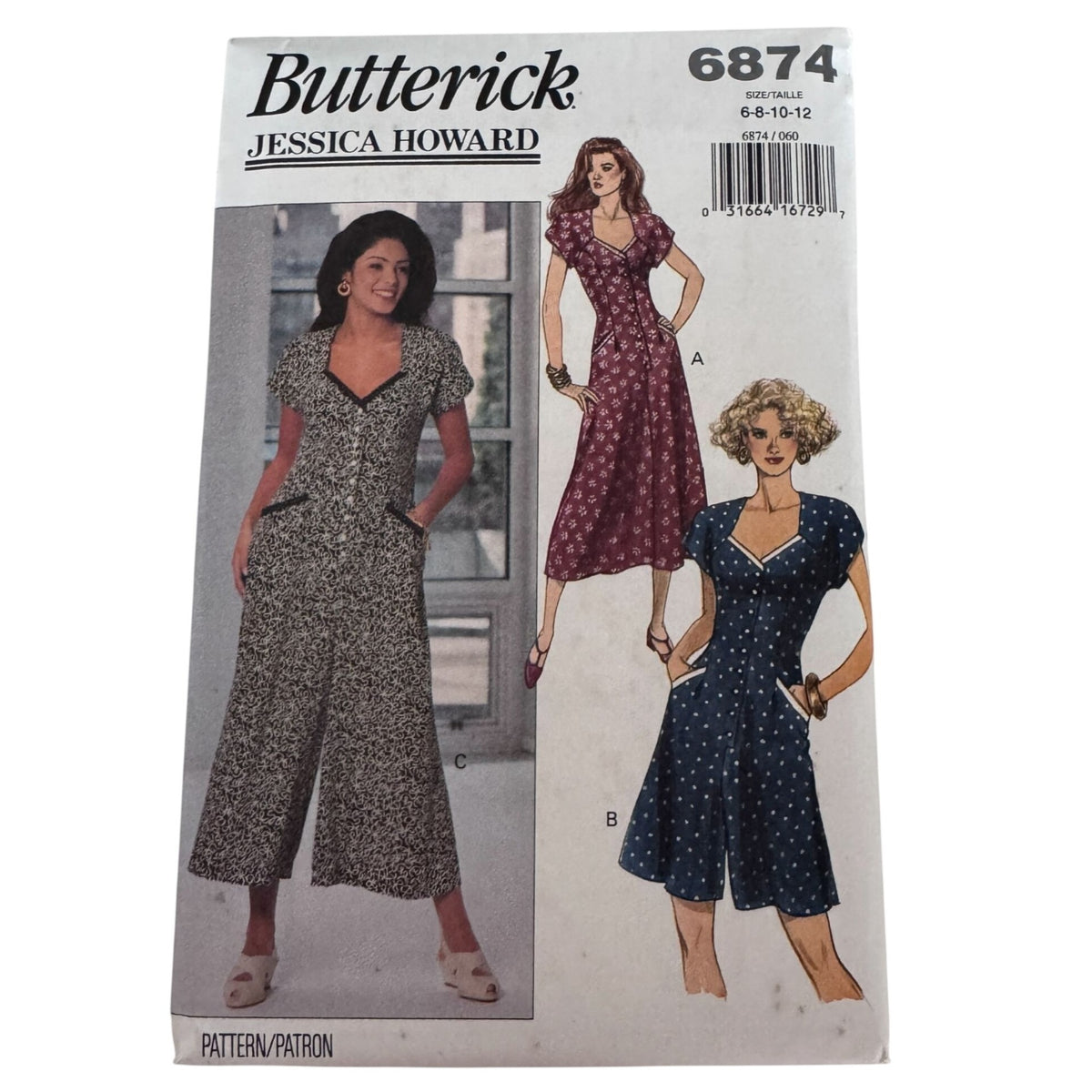 Butterick Sewing Pattern 6874 Dress Wide Leg Jumpsuit 1990s Quiet Luxury 6-12 Uncut Summer