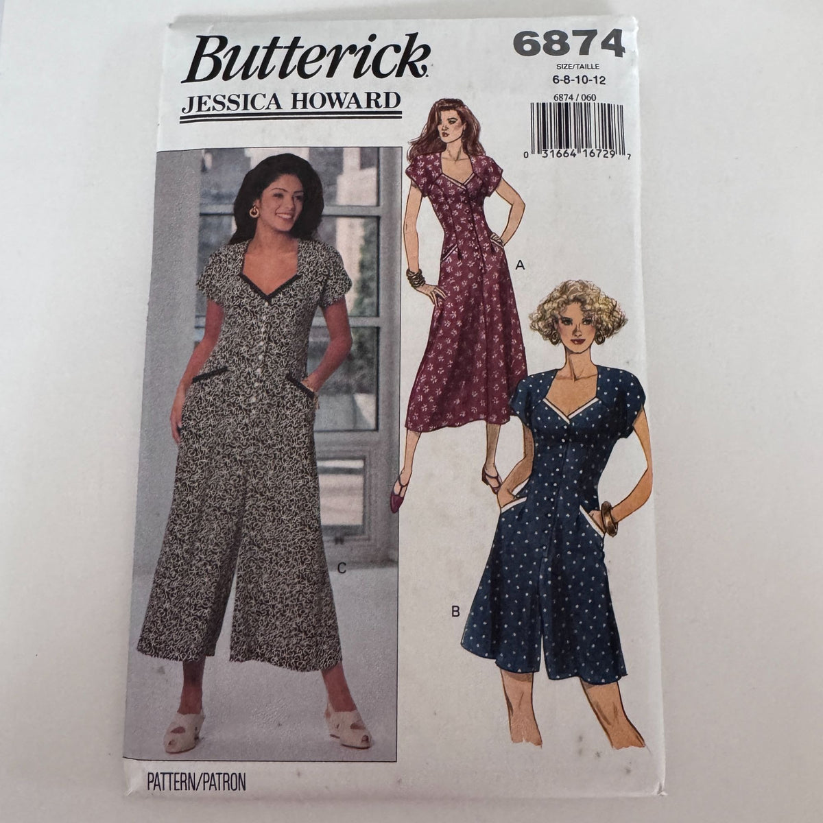 Butterick Sewing Pattern 6874 Dress Wide Leg Jumpsuit 1990s Quiet Luxury 6-12 Uncut Summer
