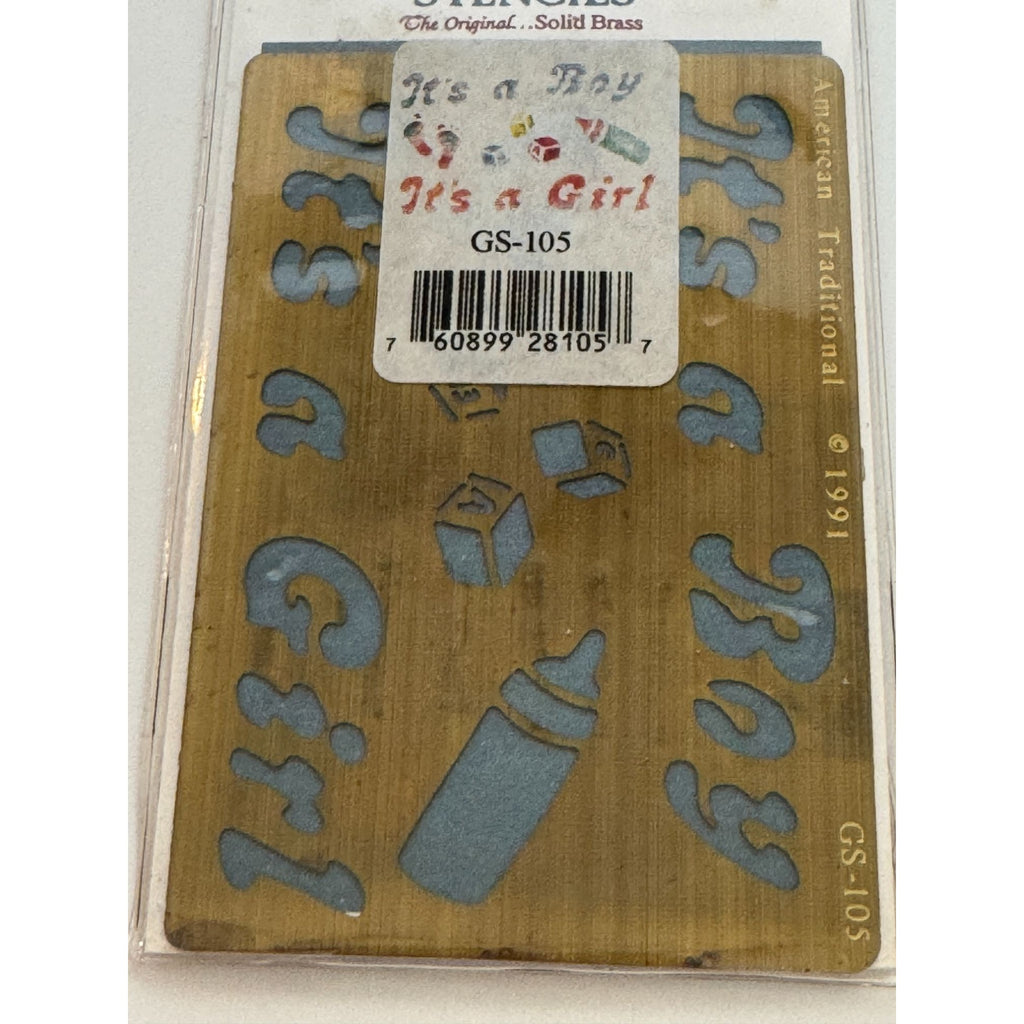 American Traditional Solid Brass Stencil Baby Announcement Words It's A Boy Girl