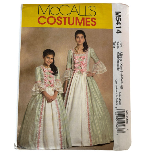 McCalls M5414 Costume Dress Fancy Colonial Early American Gown XS-L 4-18 Uncut
