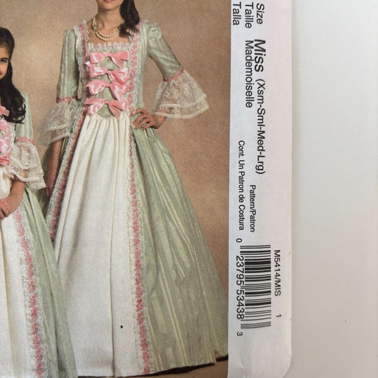 McCalls M5414 Costume Dress Fancy Colonial Early American Gown XS-L 4-18 Uncut