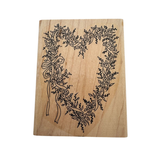 Stampin Up Wood Rubber Stamp Floral Wreath Heart Spring Flowers Romantic Love