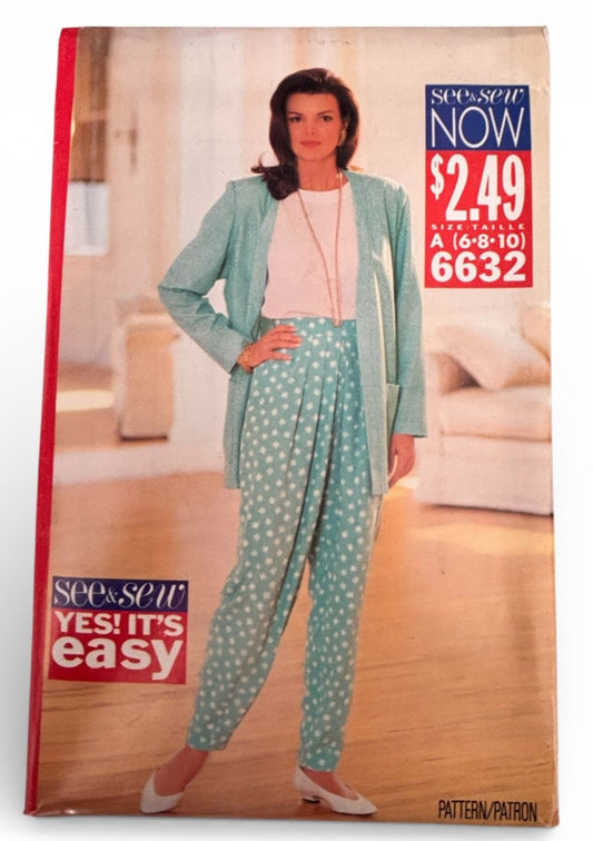 Butterick Sewing Pattern 6632 Jacket Top Pants Work Outfit Uncut