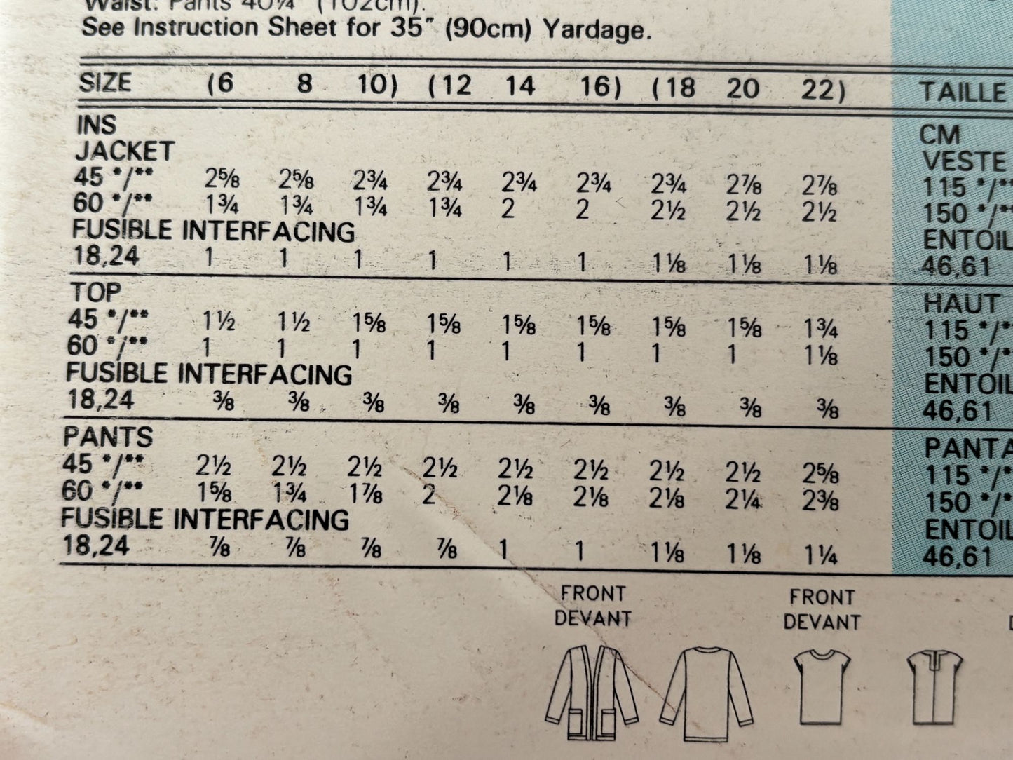 Butterick Sewing Pattern 6632 Jacket Top Pants Work Outfit Uncut