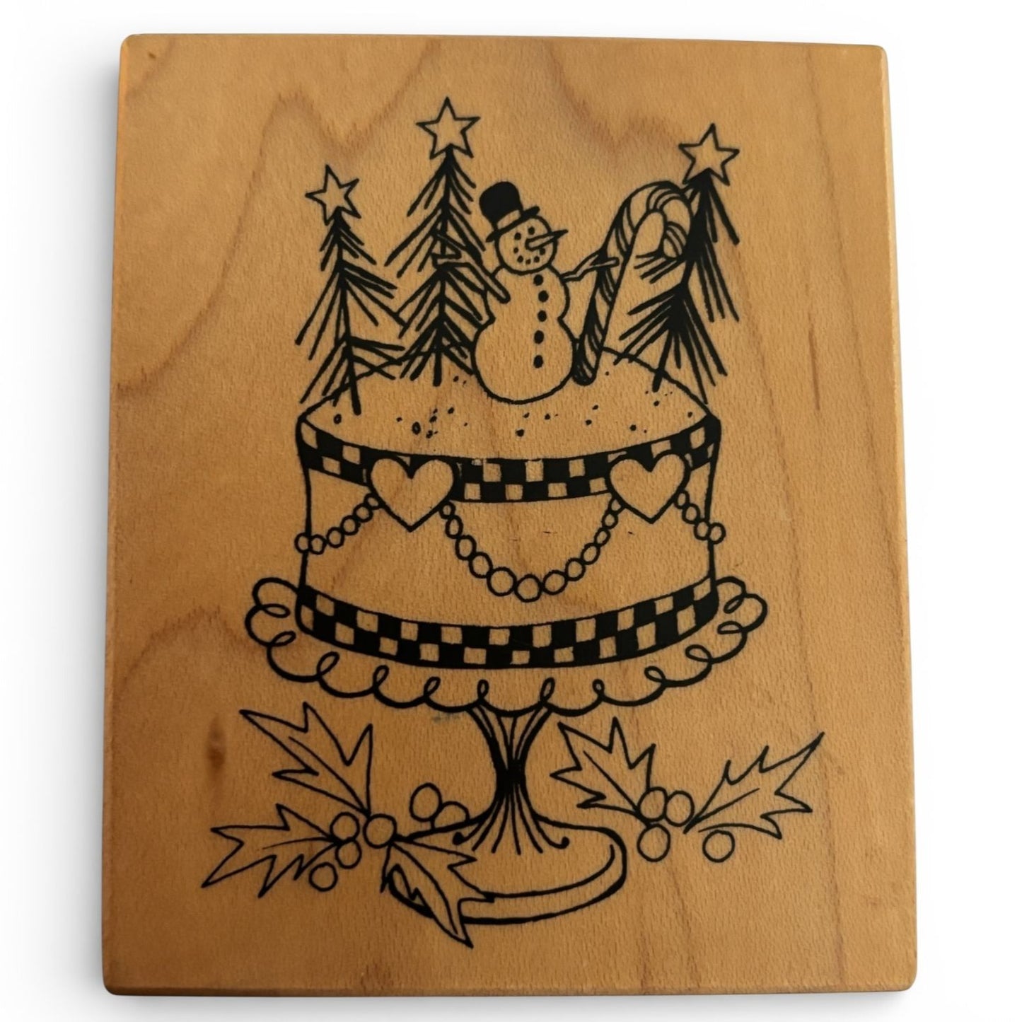 PSX Christmas Cake Rubber Stamp Snowman Holiday Dessert Baking Wood Mounted Craft