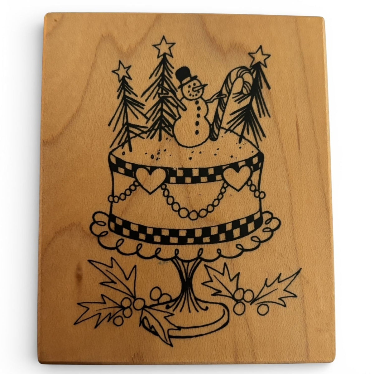PSX Christmas Cake Rubber Stamp Snowman Holiday Dessert Baking Wood Mounted Craft