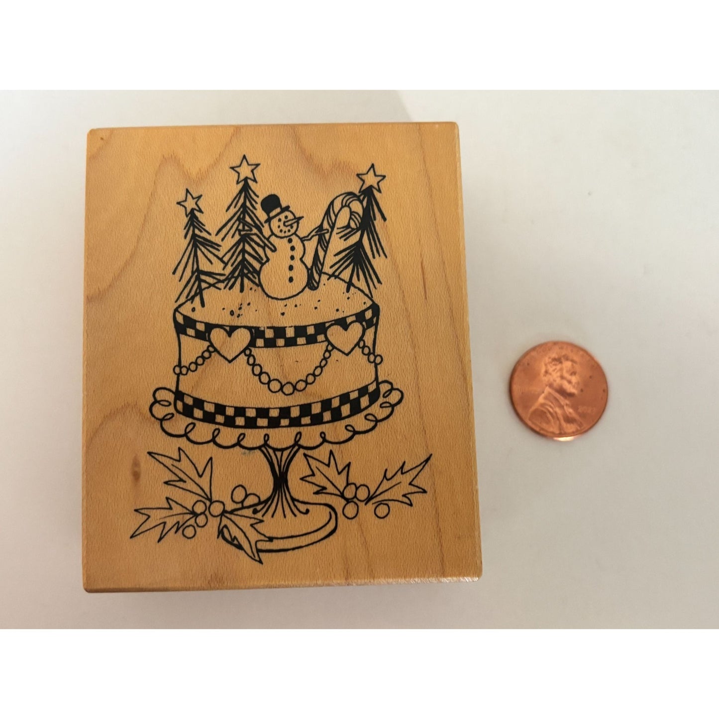 PSX Christmas Cake Rubber Stamp Snowman Holiday Dessert Baking Wood Mounted Craft