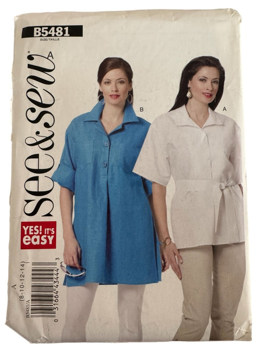 Butterick Sewing Pattern B5481 Misses Tunic Top 2010 Modern Minimalist 8–14 UC